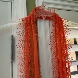 Fun Orange Cotton Lacy Fringed Scarf